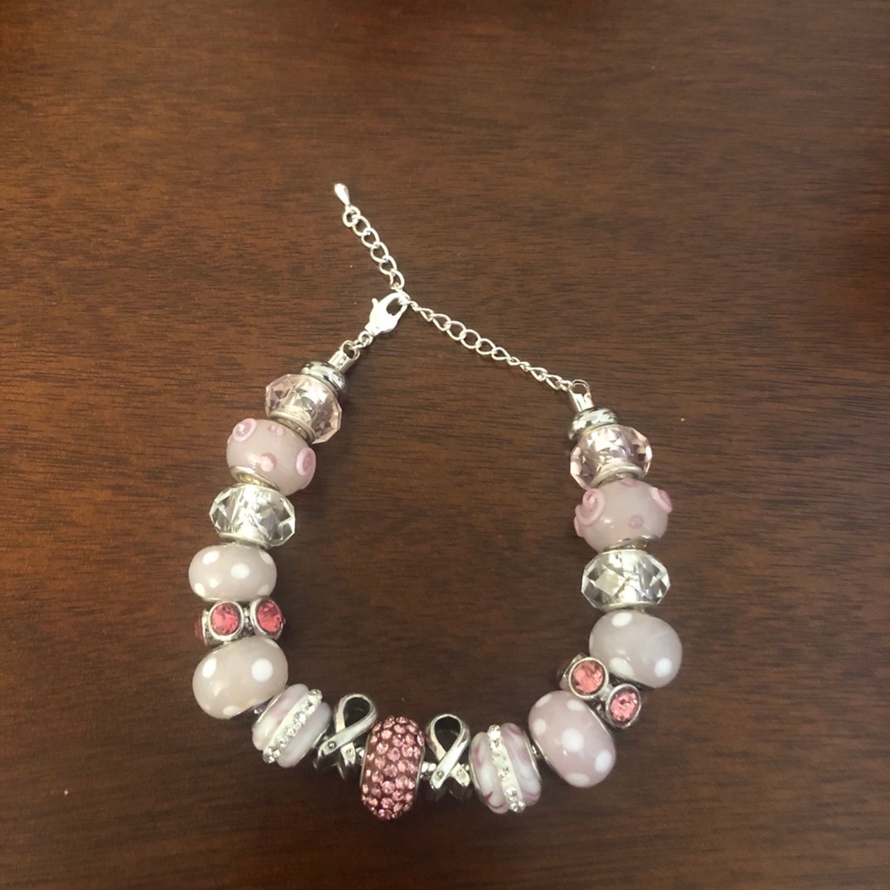 Pink and White Breast Cancer Awareness Bracelet